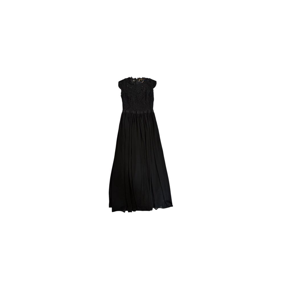 Miusol Black Lace Chiffon Maxi Dress M Cap Sleeve Formal Evening Wedding Guest